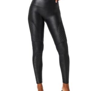 Spanx Black Faux Leather Moto Leggings